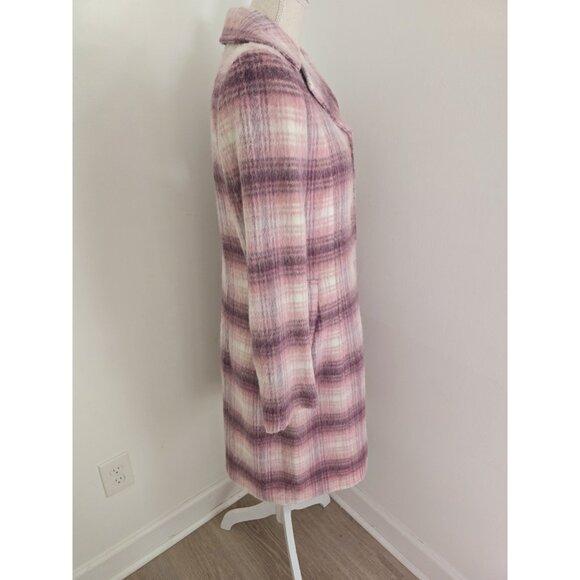 Hennes HM Vintage Pink Plaid Wool Blend Single Breasted Long Mid Coat 10 M - Picture 11 of 12
